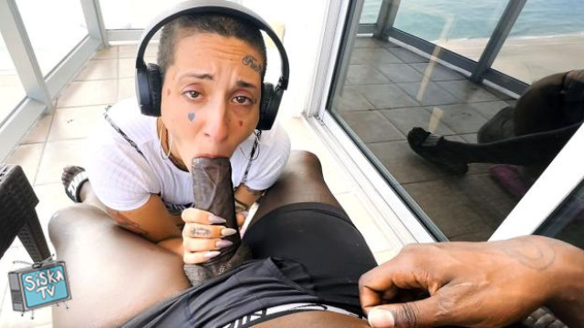 Beach balcony blowjob