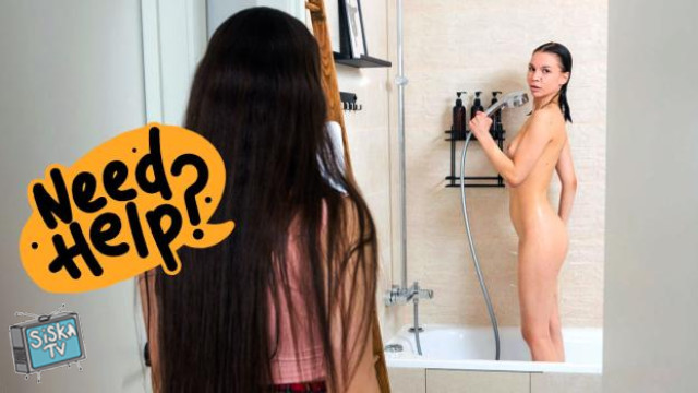 Girls clean each other up